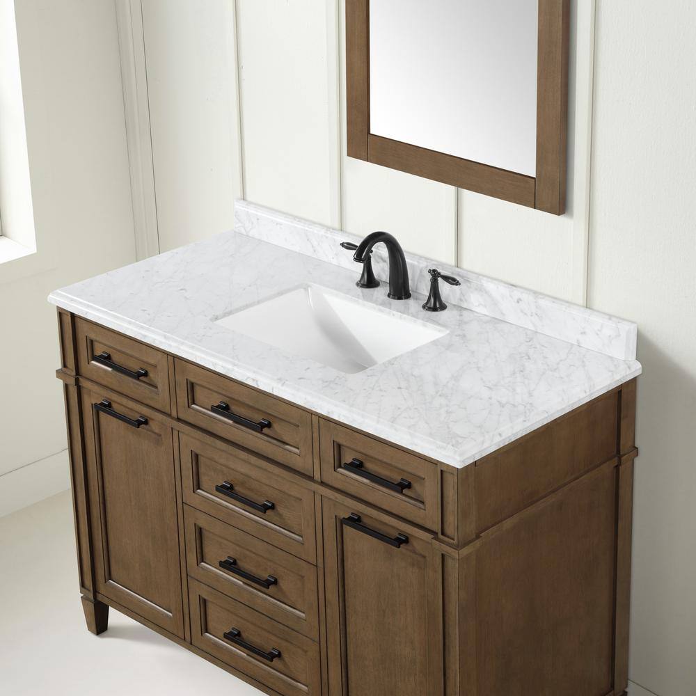 Home Decorators Collection Caville 48 in. W x 22 in. D x 34.50 in. H Bath Vanity in Almond Latte with Carrara Marble Top Caville 48AL