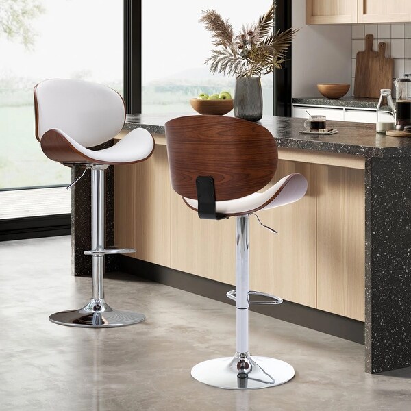 Mieres Mid-Century Style Low Back Steel Frame Height Adjustable Bar Stool， Swivel Bar Chair (Set of 2) - N/A