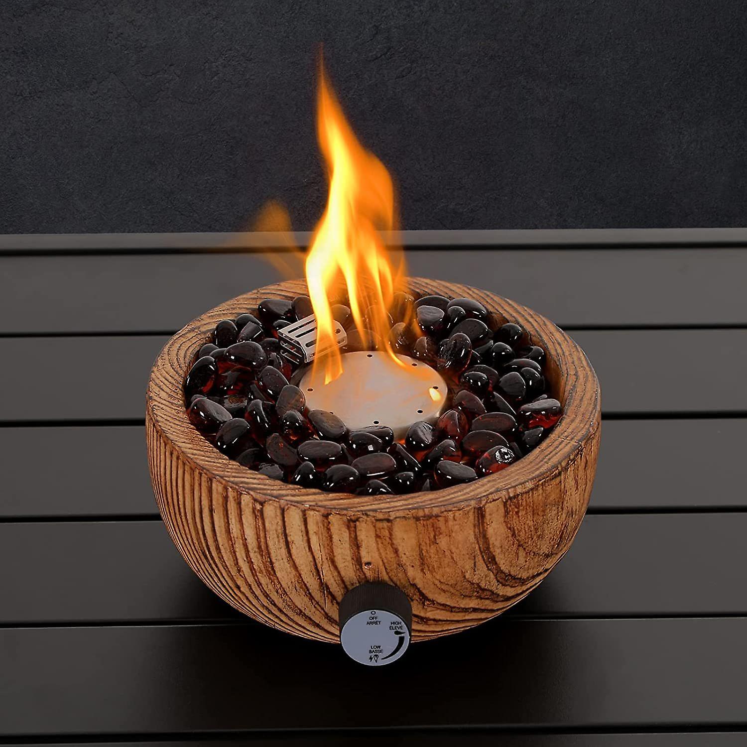 10 Inch Tabletop Fire Pit Mini Portable Propane Gas Fire Pit Bowl With Fire Glass Adjustable Flame Fireplace For Patio Table Umbrella Hole 10000btu