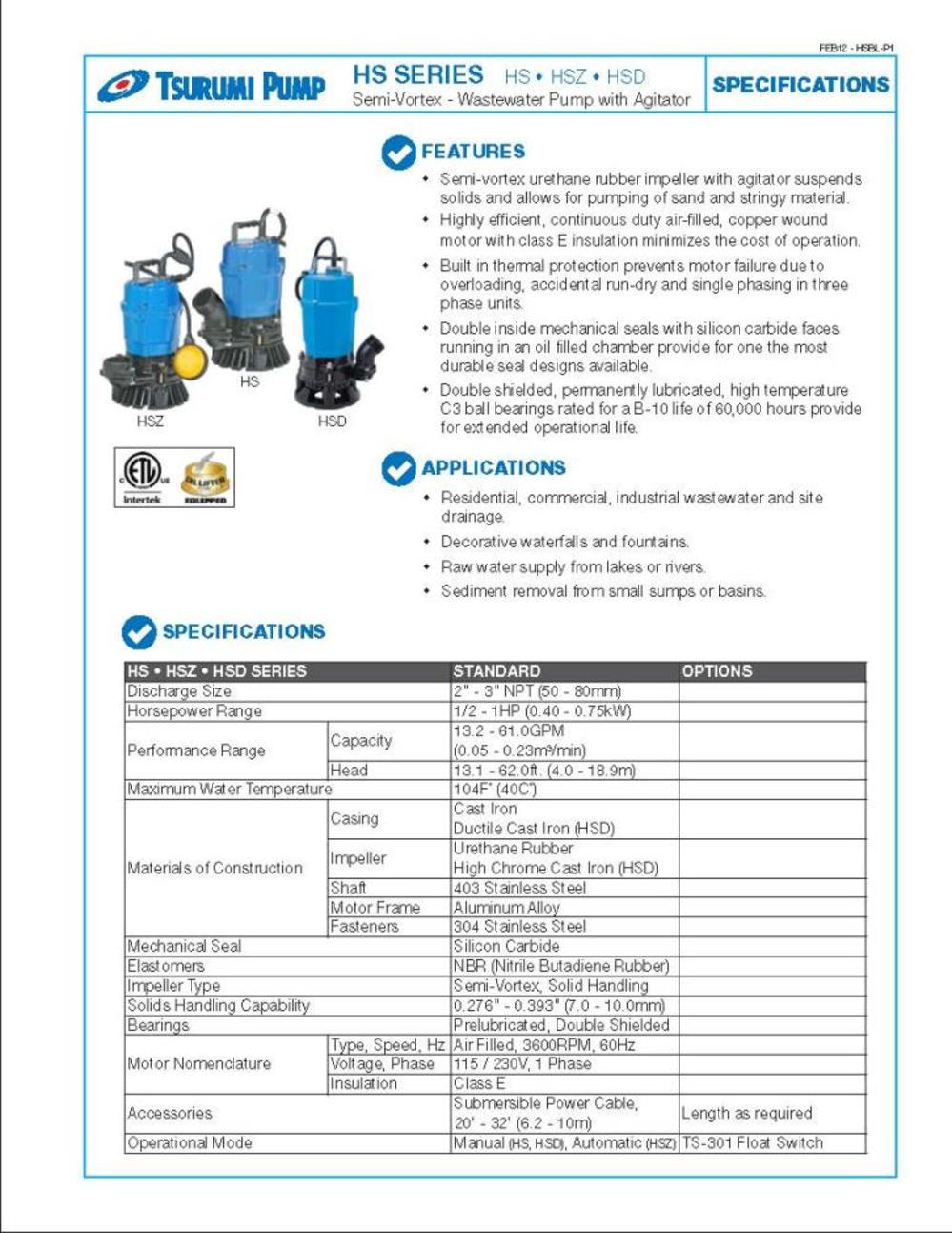 HS3.75S Electric Trash Pump ;