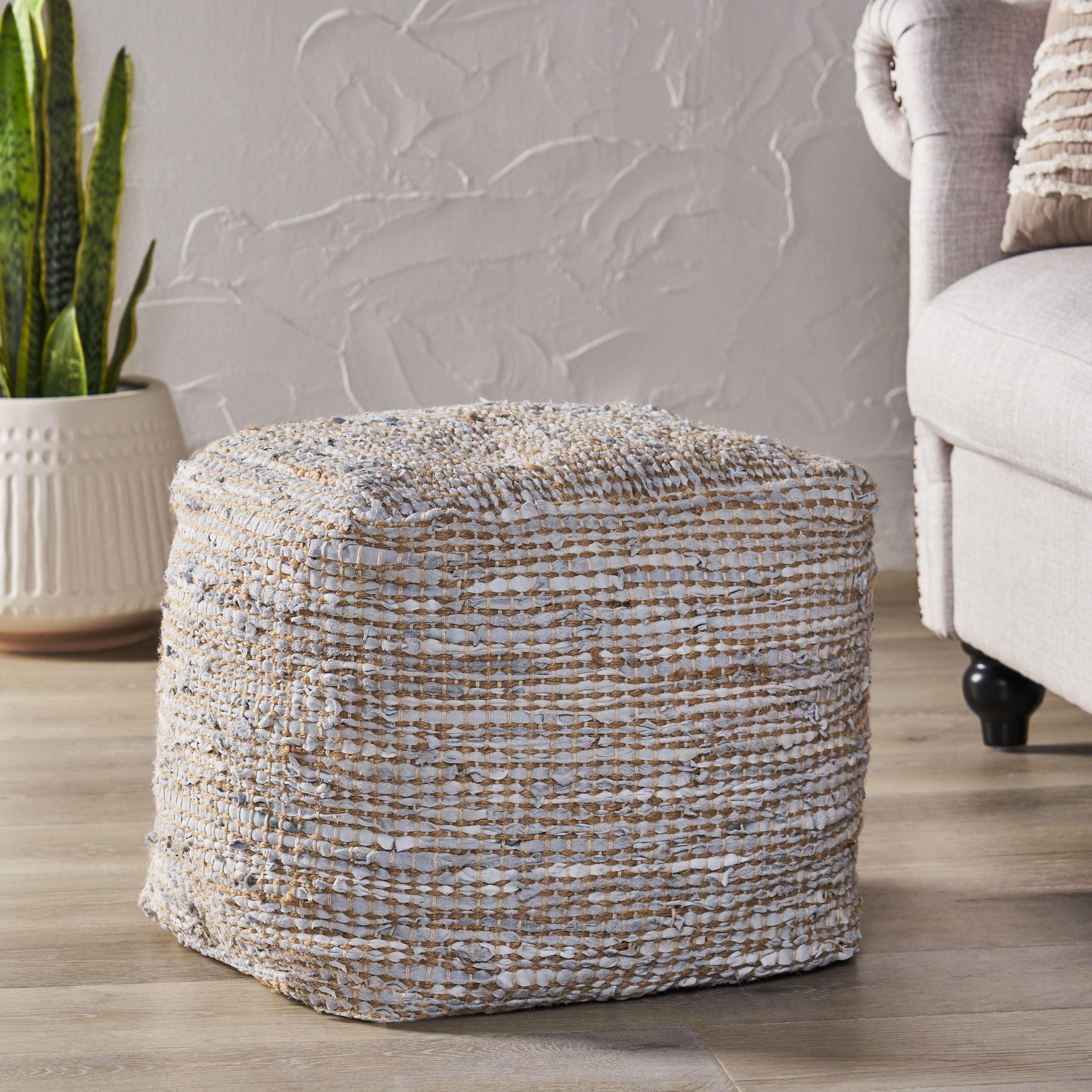 Glencoe Boho Handcrafted Fabric Cube Pouf