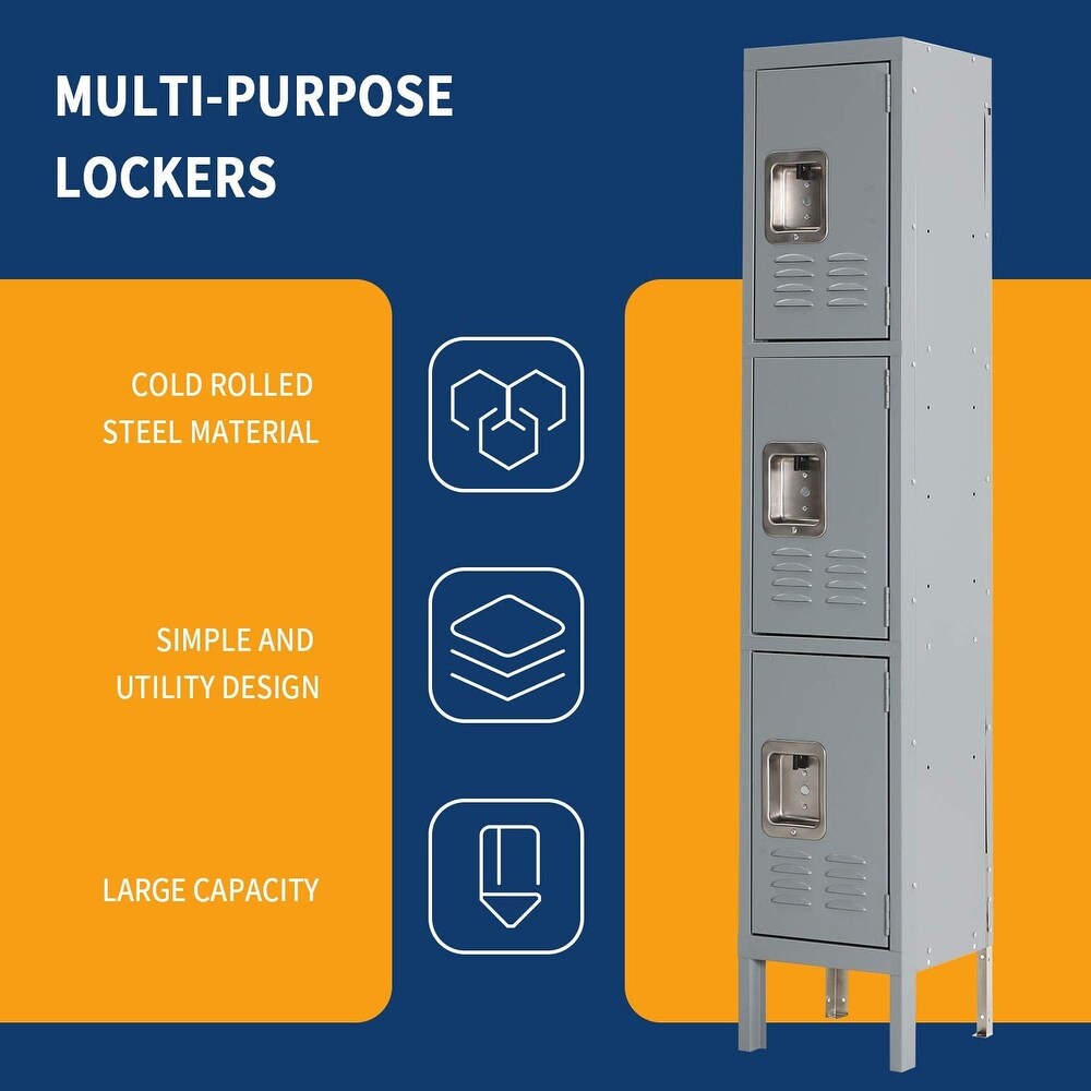 Suncrown 3 Tier Metal Lockers for School Office Gym Metal Storage