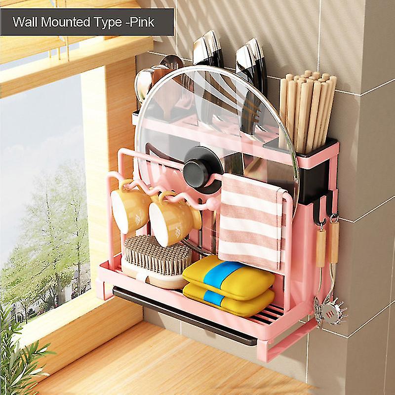 Multifunctional One-in-one Kitchen Knife Holder Chopping Board Pot Cover Rag Draining Storage Rack