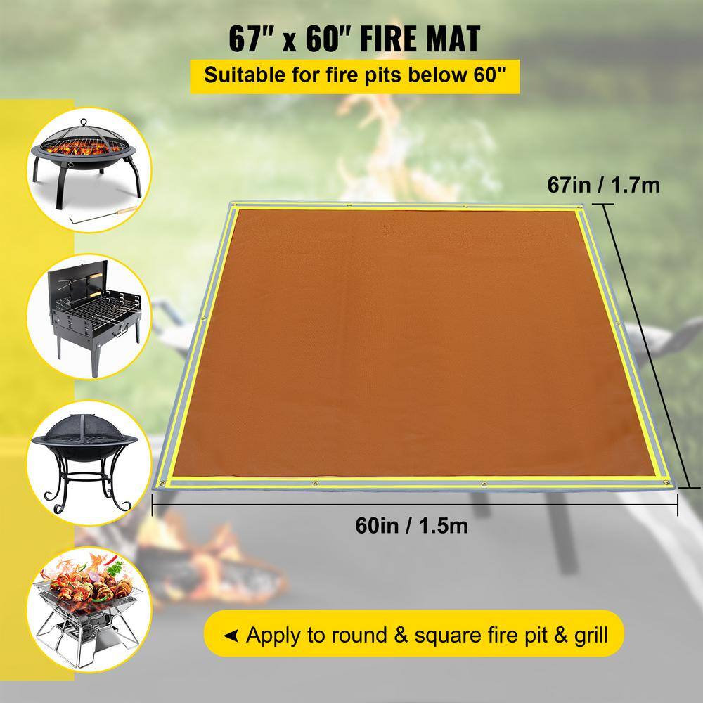 VEVOR Emergency Fire Pit Mat 67 in. x 60 in. Fireproof Welding Blanket 3.3 lbs. 1022F with 10 Grommets and 6 Silver Hooks HTZSBDDW67X60QC2DV0