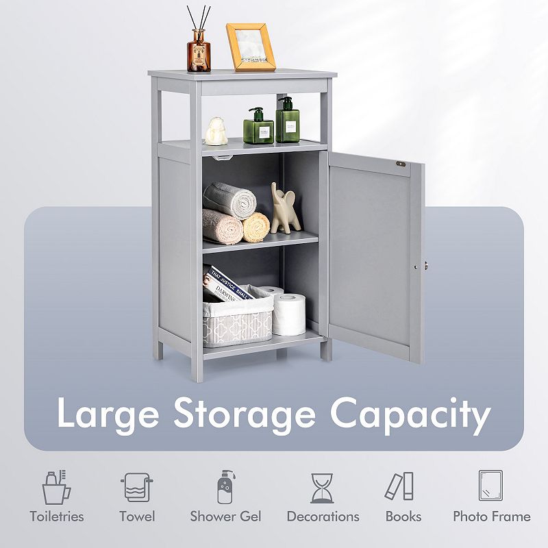 Bathroom Wooden Floor Cabinet with Multifunction Storage Rack-Gray