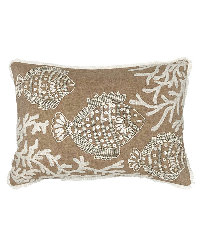 Mod Lifestyles Three Fishes Beaded Decorative Pillow， 20'' x 14