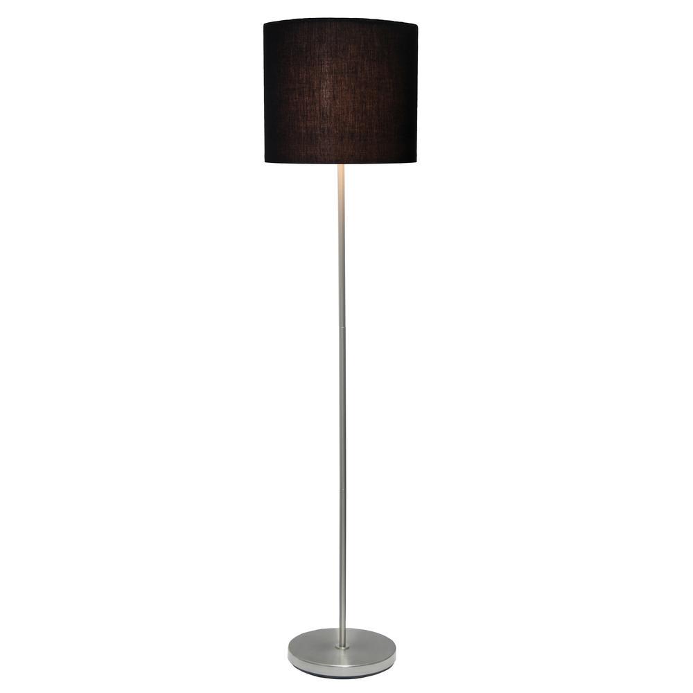 Simple Designs Brushed Nickel Drum Shade Floor Lamp， Black