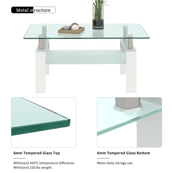 Glass Coffee Table Set of 3 Piece for Living Room， Modern Design Living Room Tables Set， Rectangle - as picture