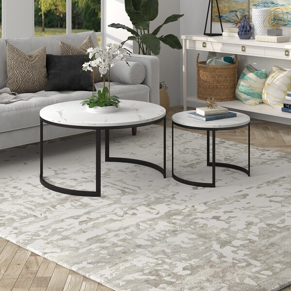 Mitera Round Nested Coffee Table with Faux Marble Top