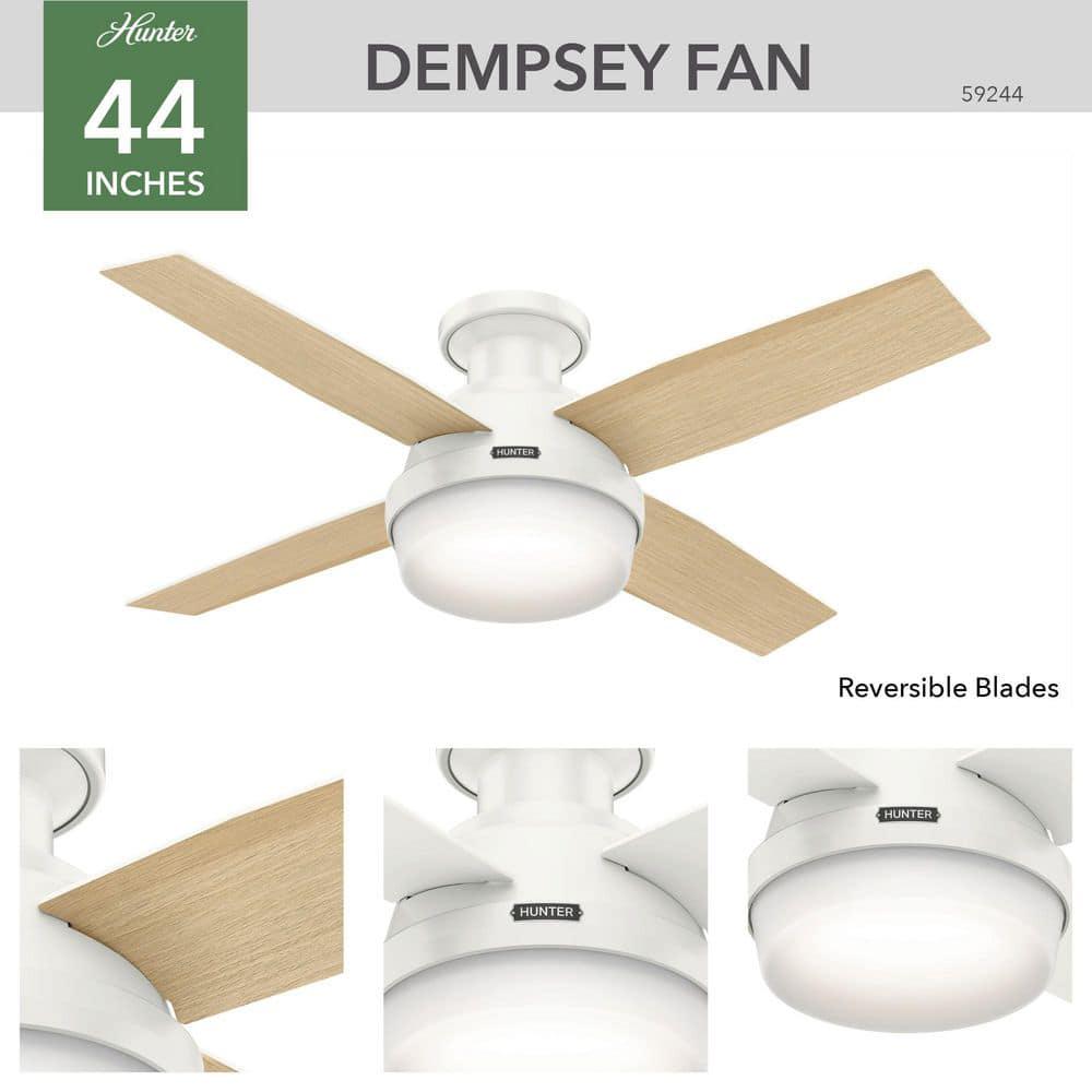 Hunter Dempsey 44 in Low Profile LED Indoor Fresh White Ceiling Fan with Universal Remote