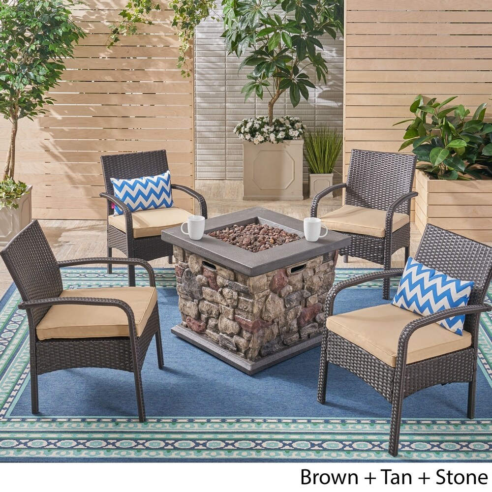 Cordoba Outdoor 4 seater Fire Pit Wicker Club Chat Set by Christopher Knight Home