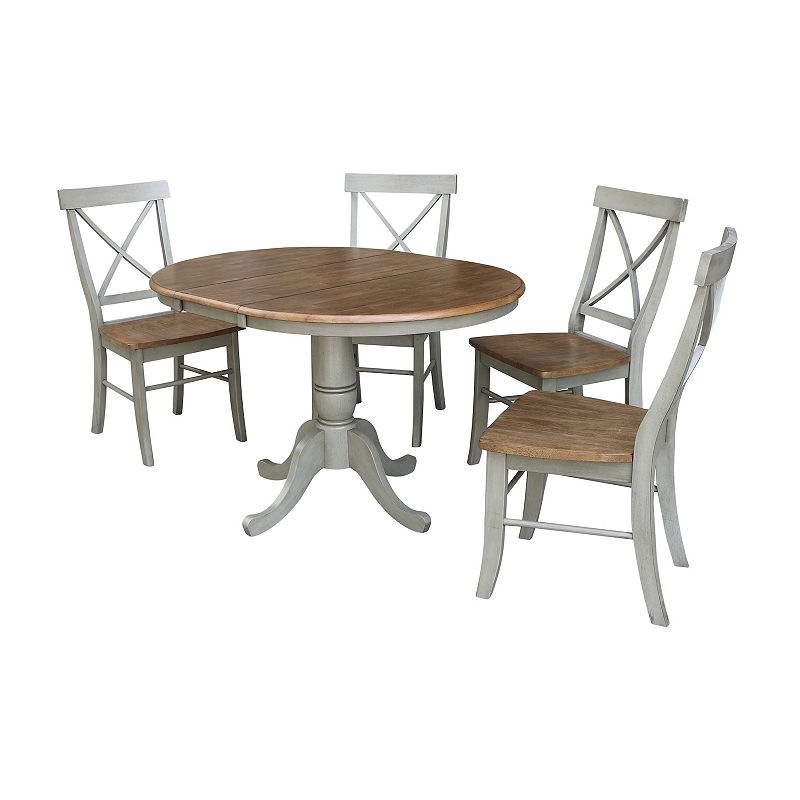 International Concepts Round Dining Table and X-Back Chair 5-piece Set