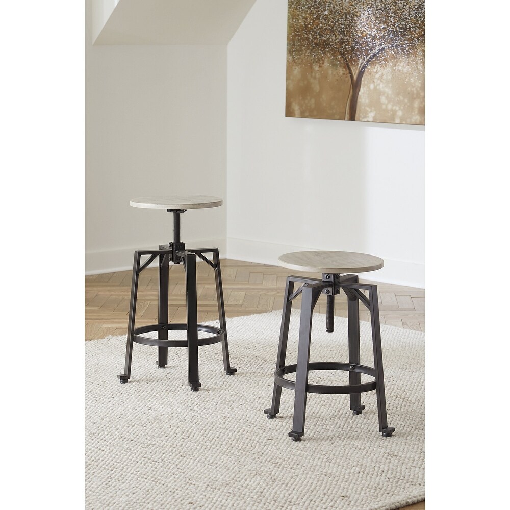 Signature Design by Ashley Karisslyn Whitewash/Black Adjustable Height Swivel Counter Stool (Set of 2)   19\