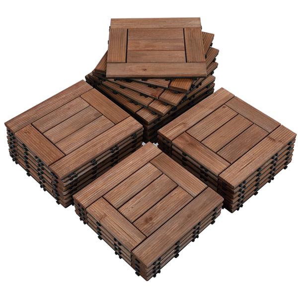 Easyfashion 12a x 12a Interlocking Wood Flooring Tiles for Deck， Pack of 27， Brown