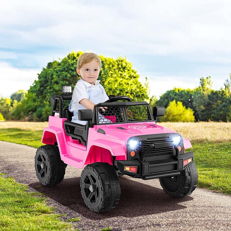 12V Kids Ride On Truck Car Battery Powered Electric Vehicle RC with Mesh Windshield & Bright Headlights