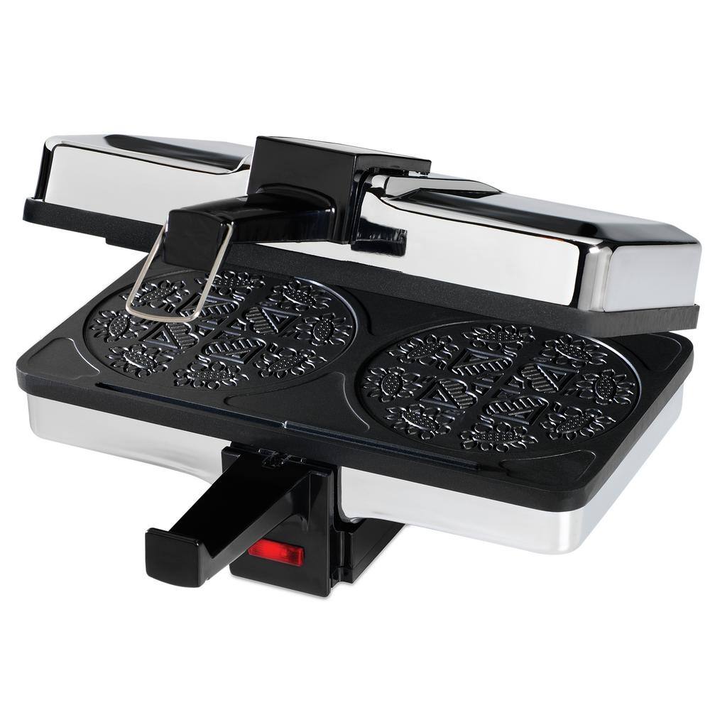 CucinaPro 2-Waffle Stainless Steel Krumkake Waffle Maker with Recipe Booklet 220-02