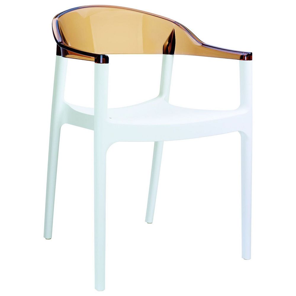 32 White and Amber Transparent Stackable Outdoor Patio Dining Arm Chair