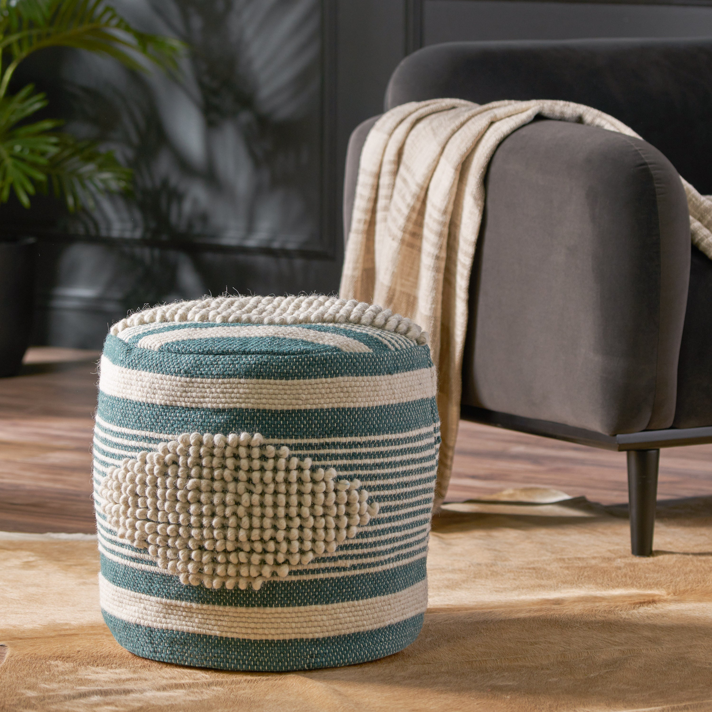 Villard Boho Handcrafted Fabric Cylinder Pouf