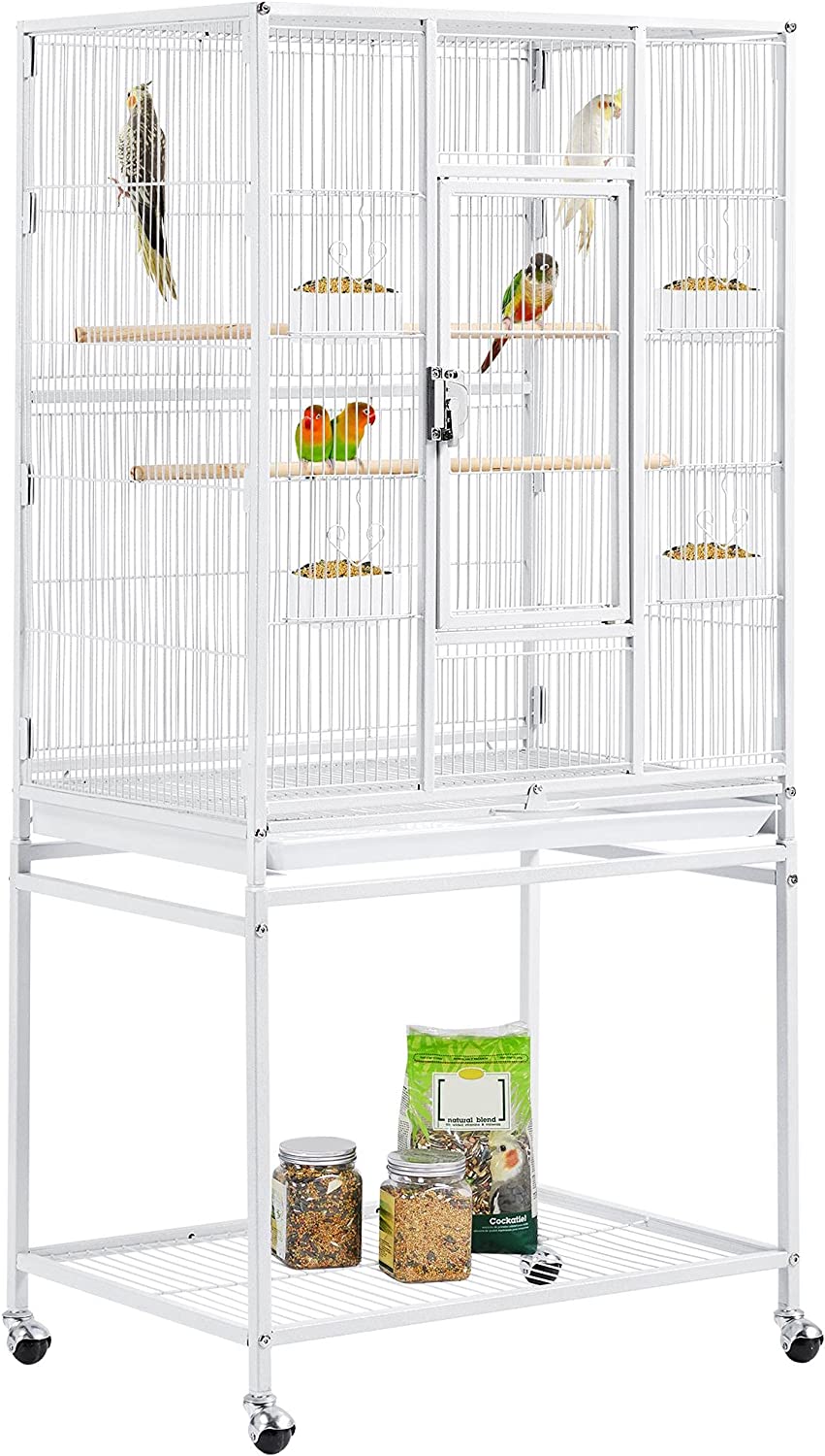 54-inch Wrought Iron Standing Large Parrot Parakeet Flight Bird Cage for Small Parrot Cockatiel Sun Parakeet Green Cheek Conure Lovebird Budgie Finch Canary with Stand