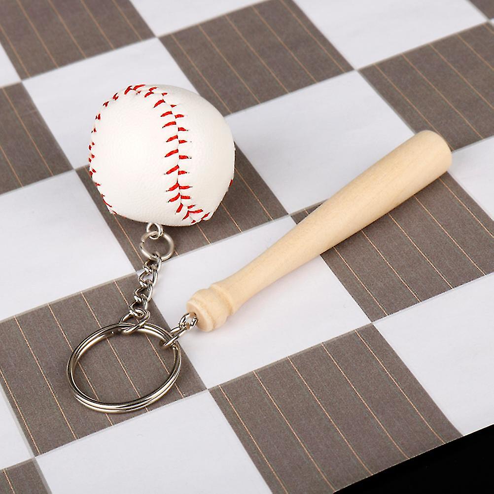 6Pcs Baseball Wooden Bat Keychains Key Rings Sports Pendant Keys Chains for Bag