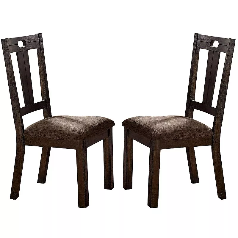 Wooden Side Chairs with Padded Seat， Set of 2， Brown