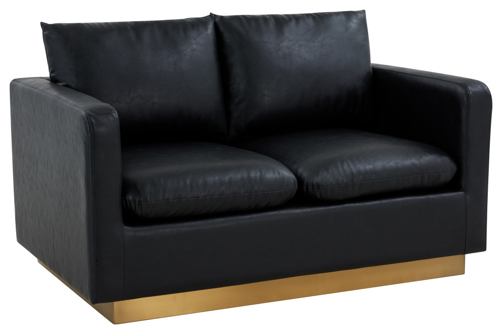 LeisureMod Nervo Modern Leather Loveseat With Gold Base   Midcentury   Loveseats   by LeisureMod  Houzz