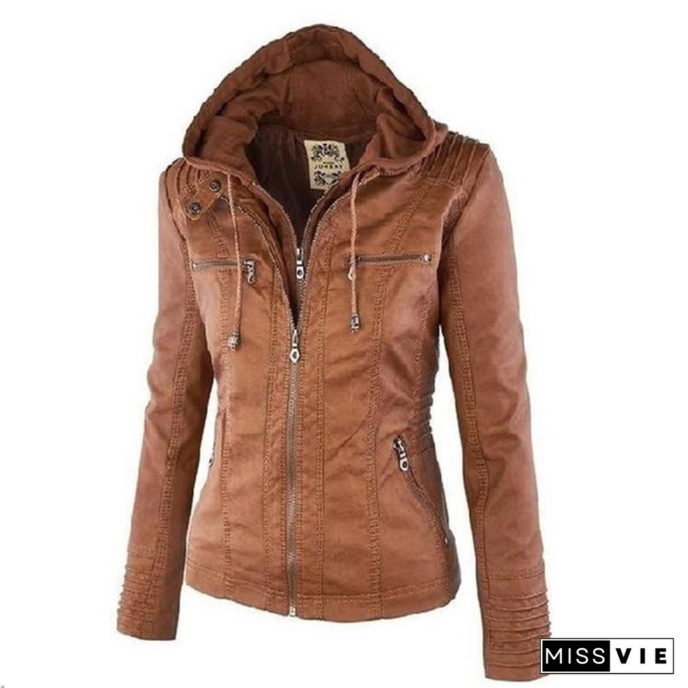 5 Color Long Sleeve Zipper Jacket Leather Jackets Coat Ladies Tops Motorcycle Coat Plus Size XS-7XL