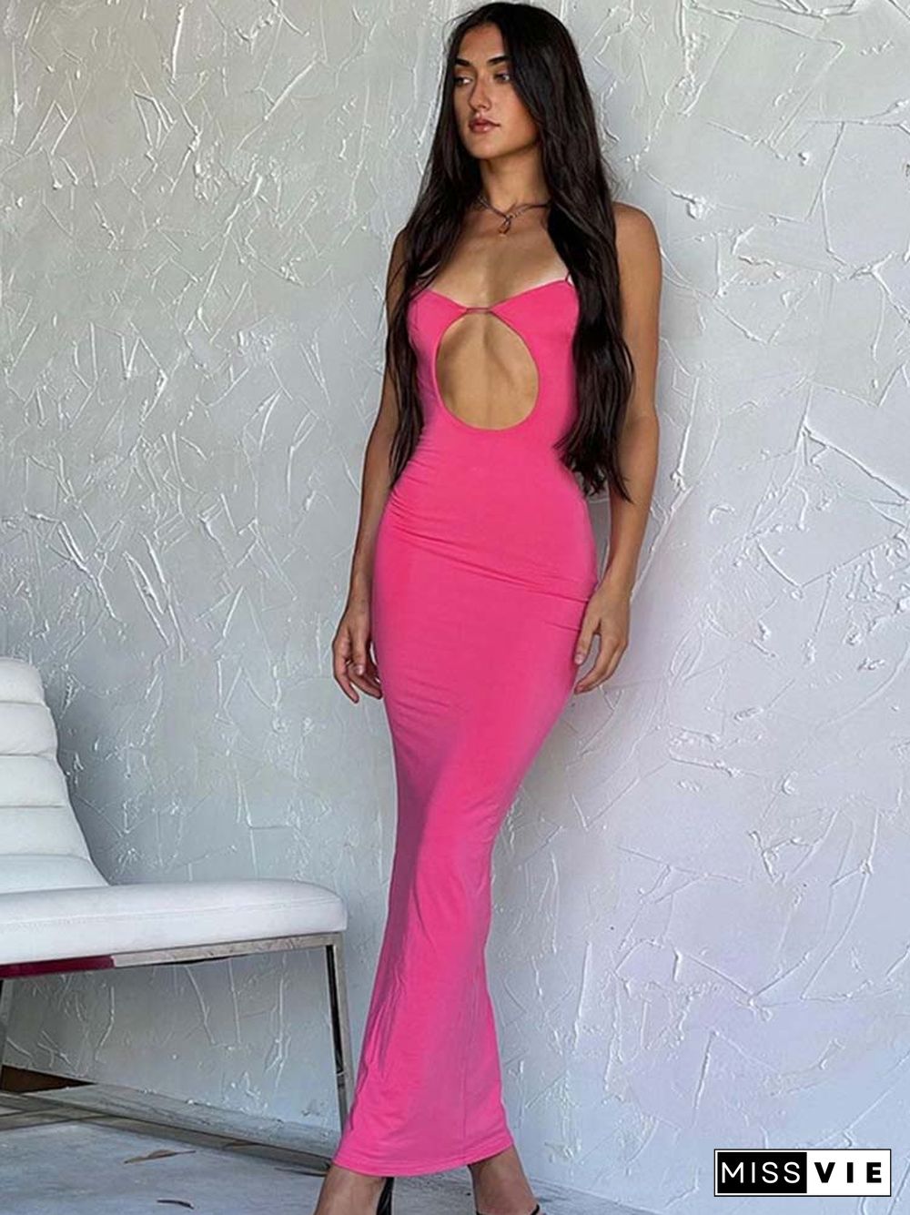 Cut Y2K Long Dress Backless Spaghetti Strap Sexy Maxi Bodycon Dresses Pink Women Summer Black Beach Party Outfits