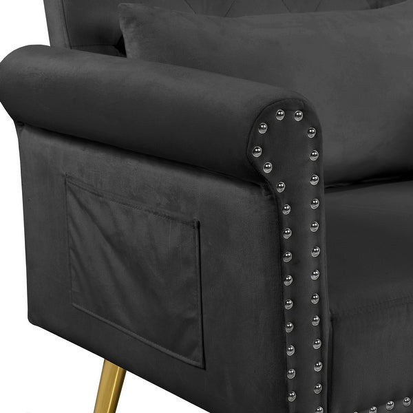 Velvet Upholstered Armchair Living Rooms Nailhead Arms Accent Chairs Tufted Back Lounge Chairs with Metal Legs and Pockets