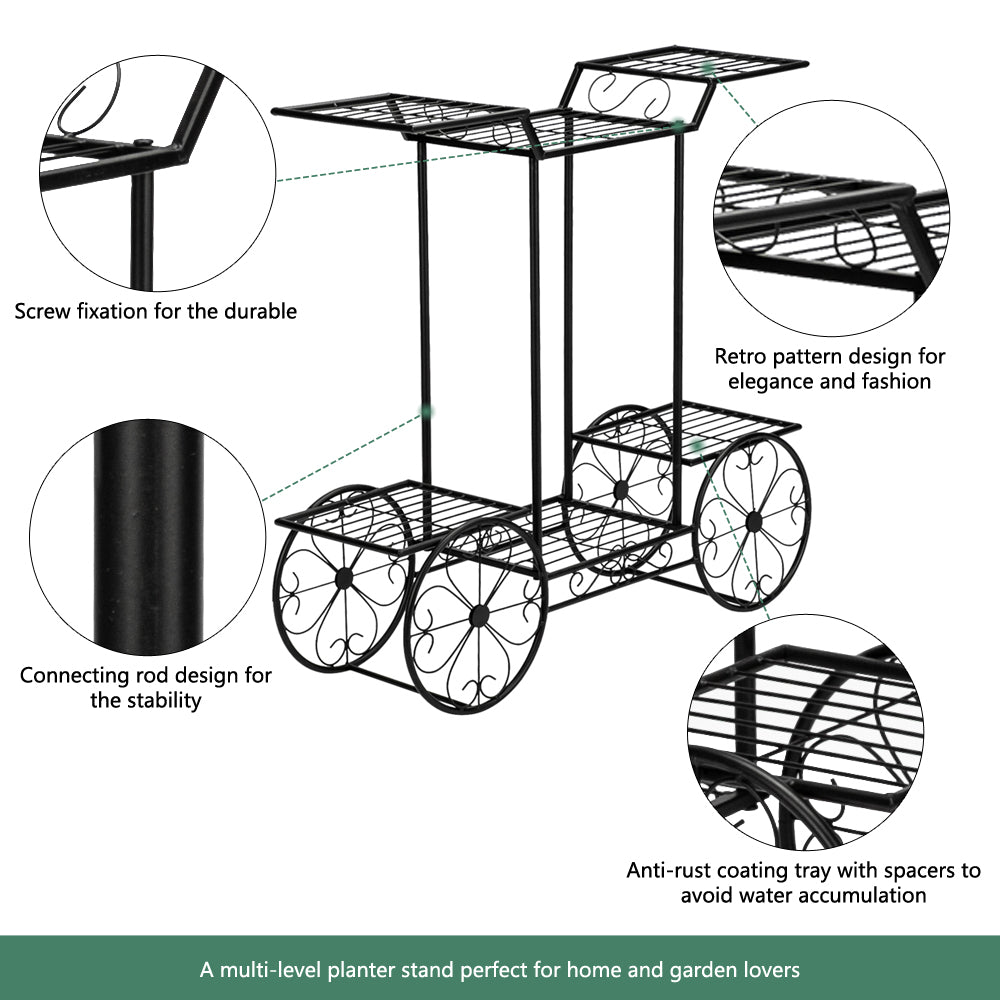 Paint Car Shape 6 Plant Stand Outdoor Indoor Garden Cart Stand Flower Pot Plant Holder Display Rack