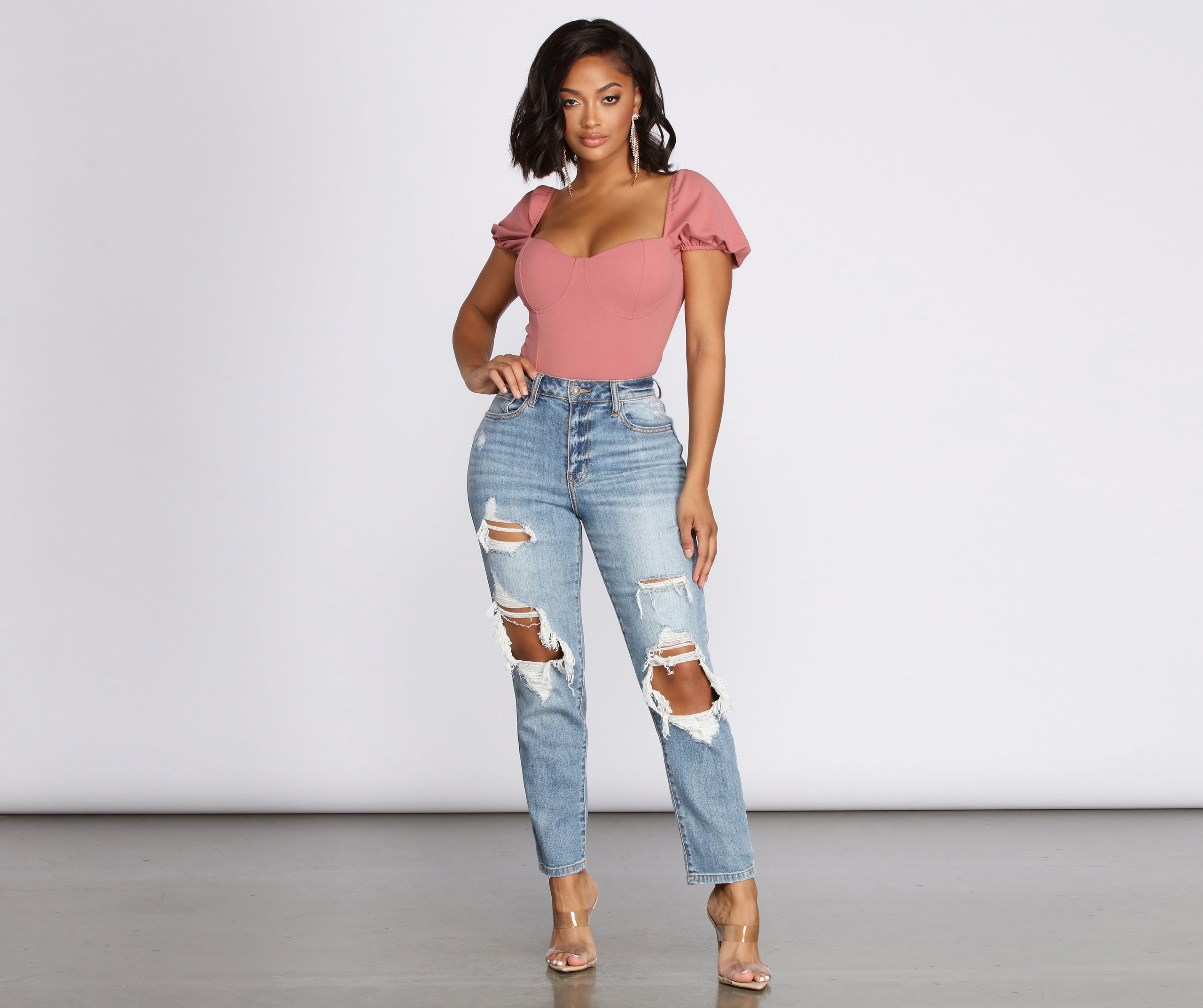 Crepe Puff Sleeve Bodysuit