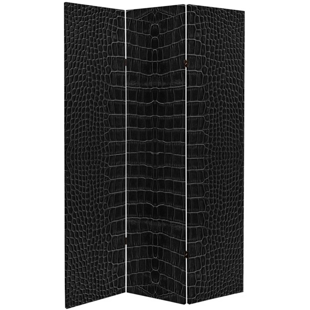 Double Sided Crocodile Print Canvas Room Divider Black Oriental Furniture