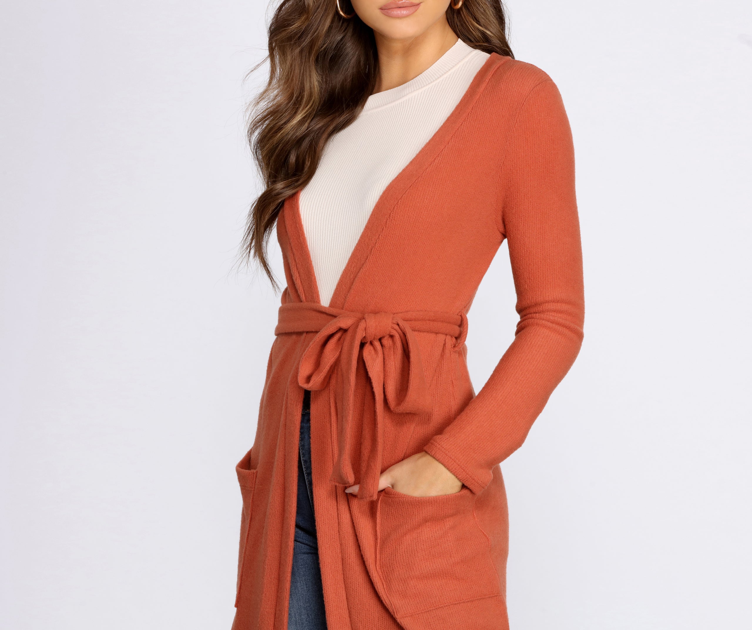 Brushed Knit Belted Cardigan