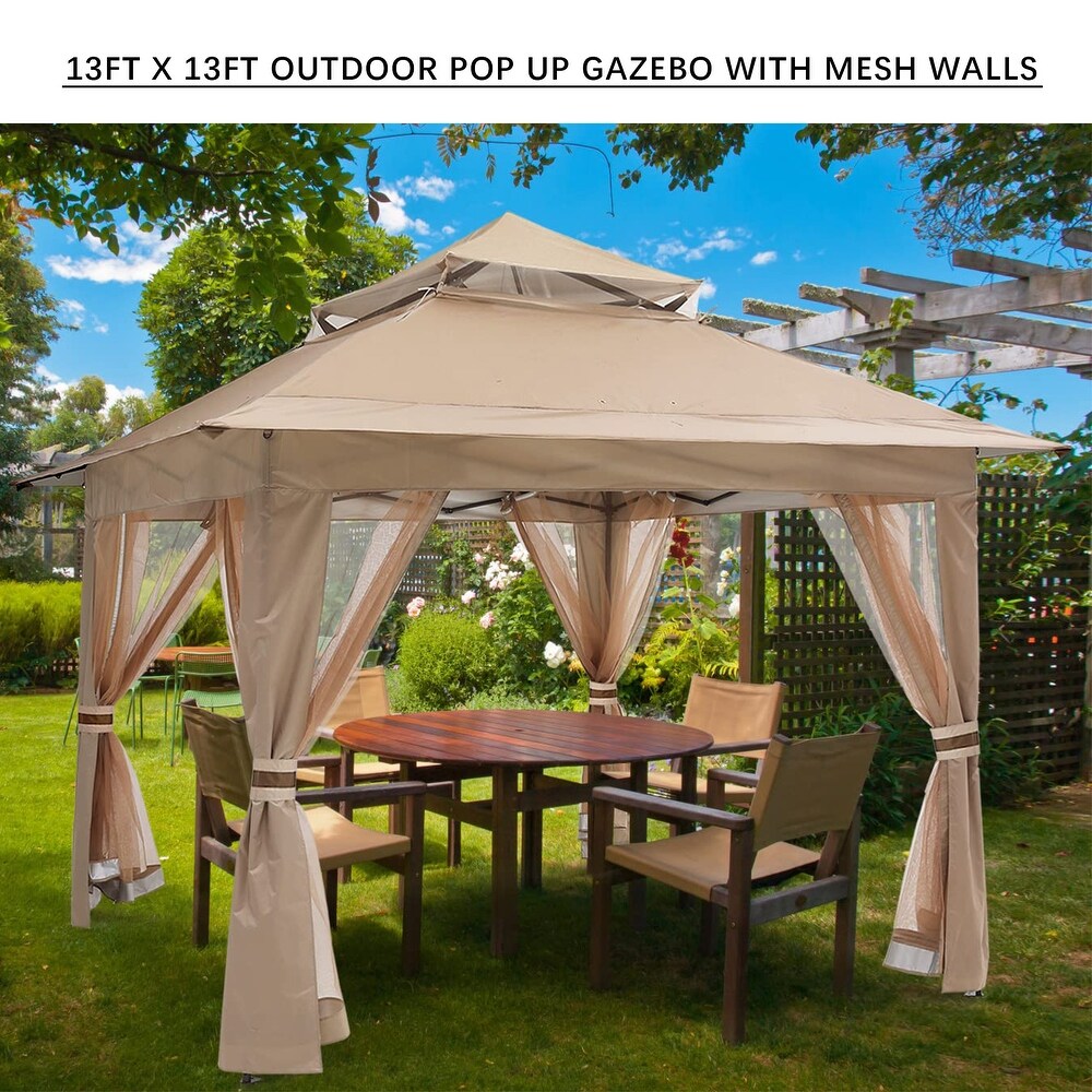 13' x 13' Patio Gazebo Outdoor Pop Up Gazebo with Mesh Walls