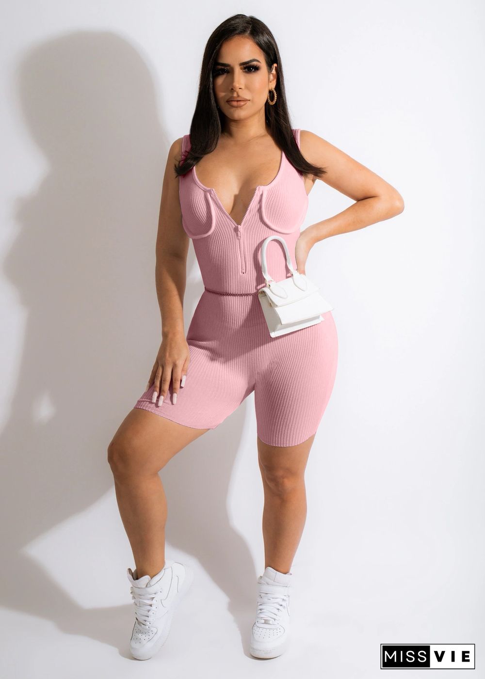 Knitted Sleeveless Zipper Bodycon Romper