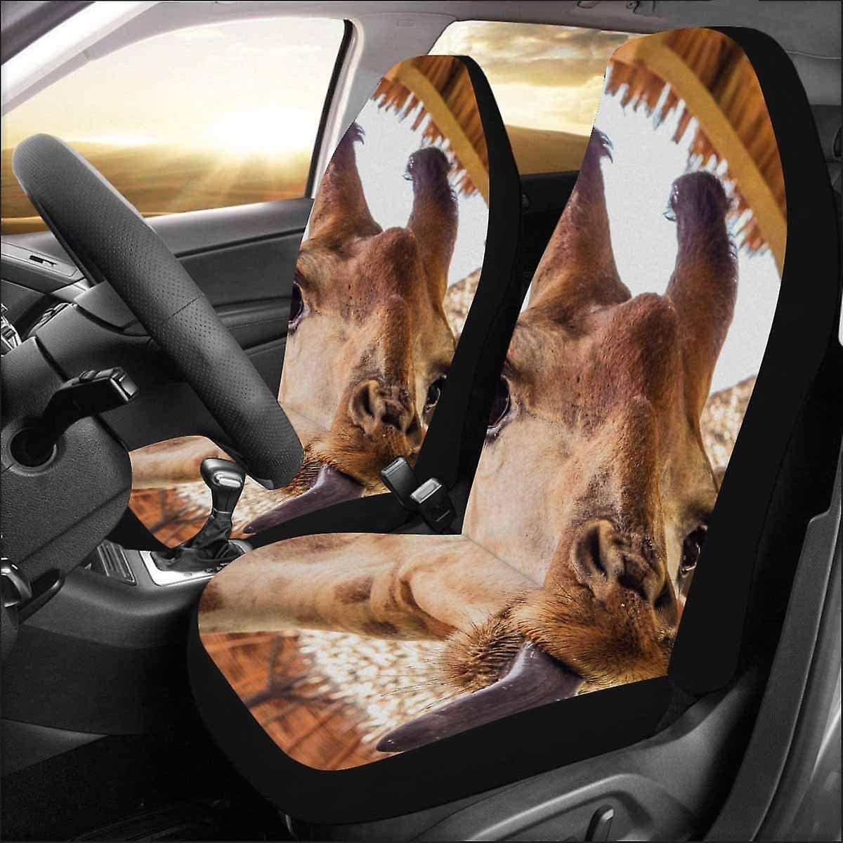 Set Of 2 Car Seat Covers Giraffe Universal Auto Front Seats Protector Fits For Car，suv Sedan，truck D---43054