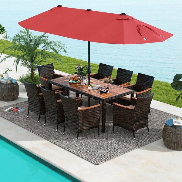 Gymax 9 Piece Patio Wicker Dining Set w/ DoubleSided Patio Wine