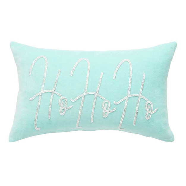 Carol amp Frank Ho Ho Ho Sky Blue Velvet Beaded Throw Pillow