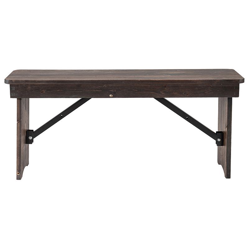 Emma and Oliver 40 x 12 Antique Rustic Solid Pine Folding Farm Bench - Portable Bench