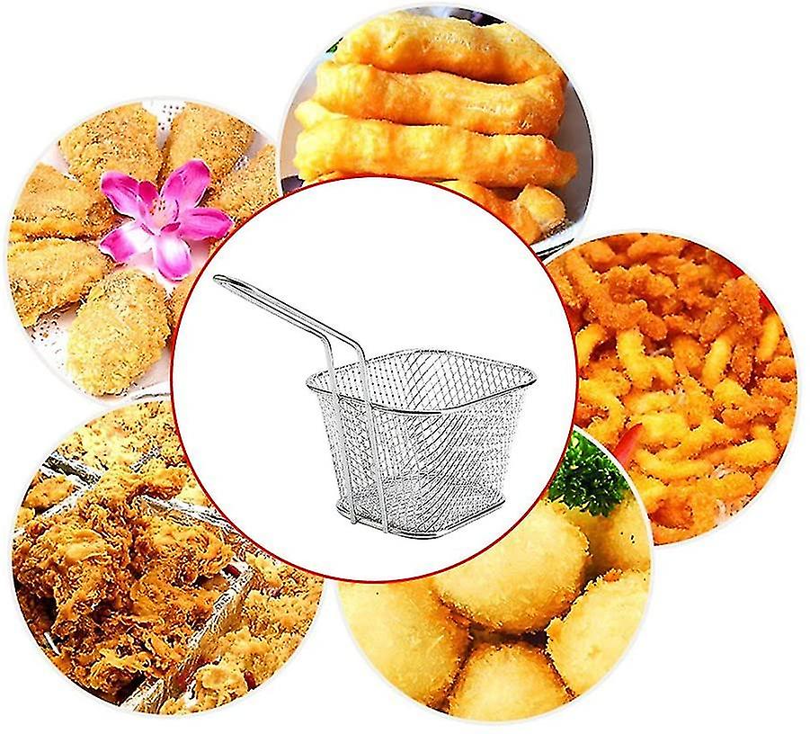 Mini Chip Serving Frying Baskets With Handle 8pcs Stainless Steel