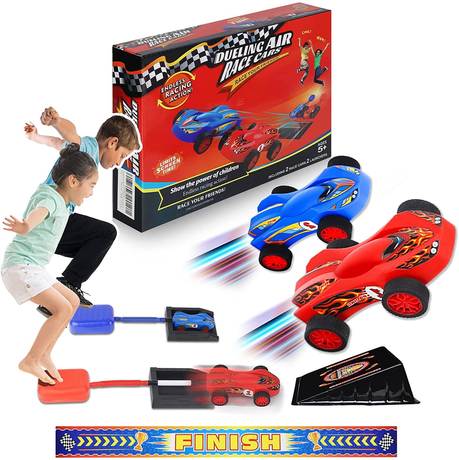 Stomp Dueling Racers，Outdoor Toy，Birthday Gift for Kids，Toys for Boys 8 to 11 Years，Air Powered Outdoor Toy Cars for Boys and Girls，2 Toy Car Launchers and 2 Air Powered Cars with Ramp and Finish Line