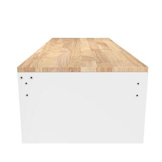 Husky 46 in. W x 18 in. D 9-Drawer Gloss White Mobile Workbench Cabinet with Solid Wood Top H46X18MWC9WHT