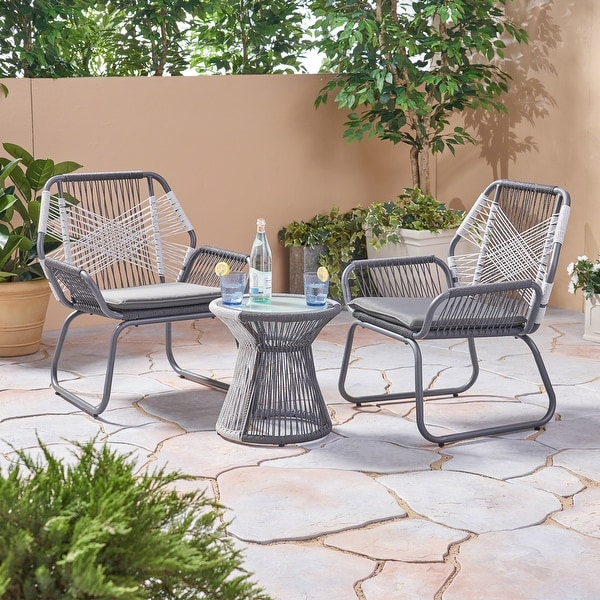 3Piece Rope Patio Chat Set with Glass Table