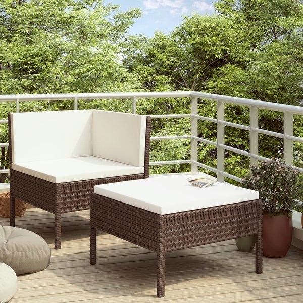 2 Piece Patio Lounge Set with Cushions Poly Rattan Brown - Overstock - 36363693