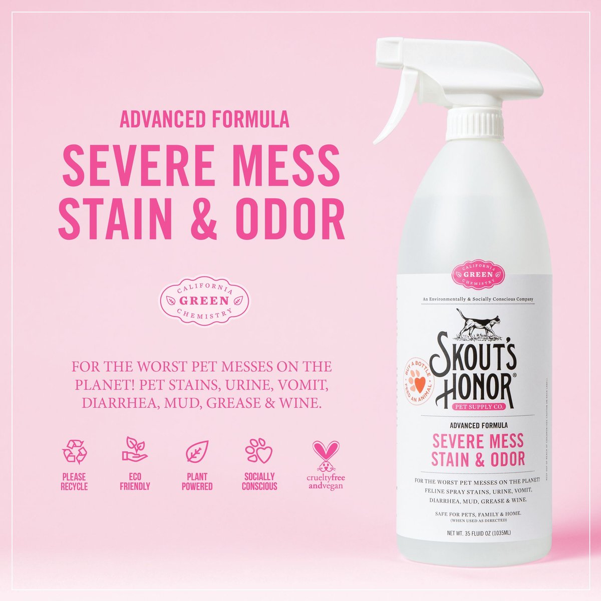 Skout's Honor Severe Mess Solution Cat Stain and Odor Cleaner， 35-oz bottle