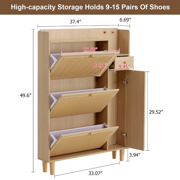 Modern Simple Rattan Shoe Cabinet With 4 Drawers And 1 Door Natural Modernluxe