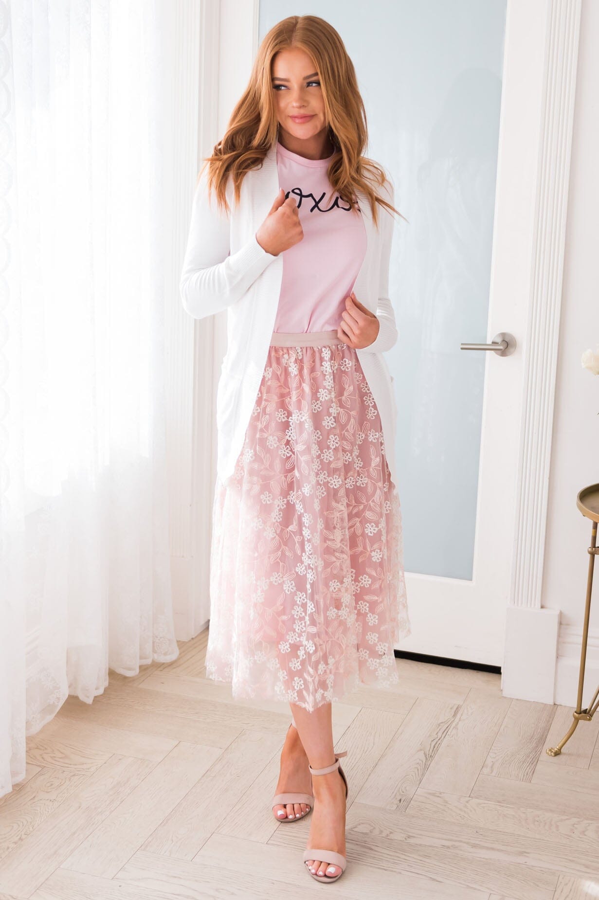 Classic Beauty Modest Embroidered Tulle Skirt