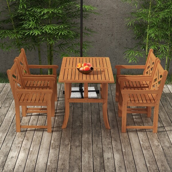 Outsunny Outdoor Patio Dining Set，4 Seater Wood Dining Table and Chairs for Backyard，Conservatory，Garden，Poolside