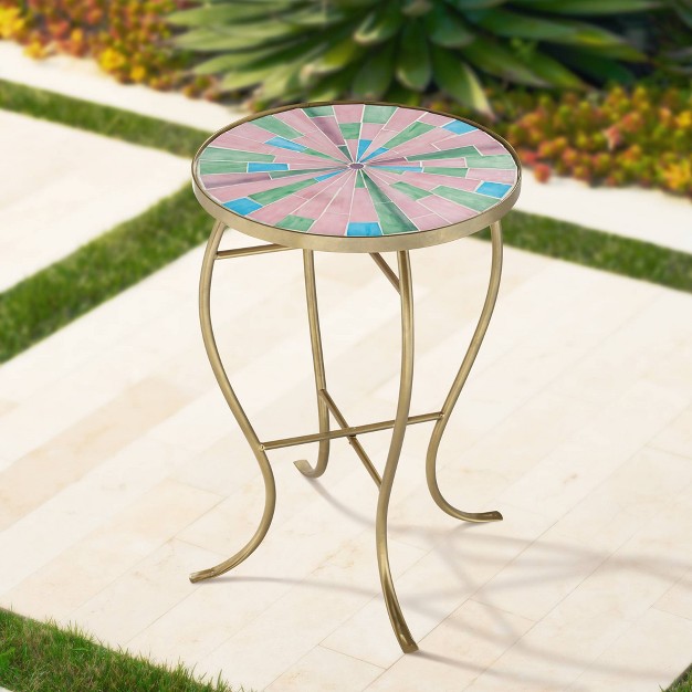 Wide Pink Green Mosaic Tabletop For Front Porch Patio House Balcony