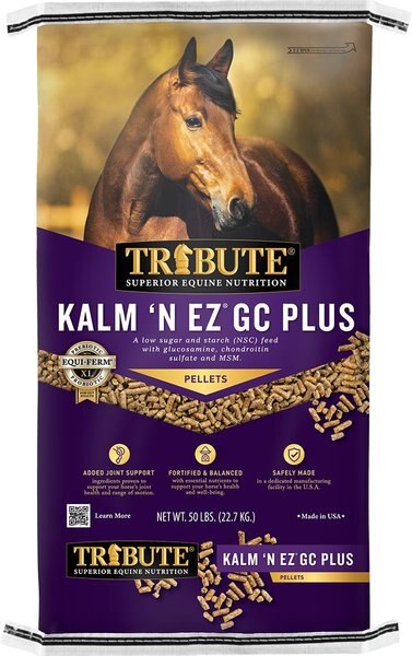 Tribute Equine Nutrition Kalm 'N EZ GC Plus Low-NSC， Joint Support Horse Feed